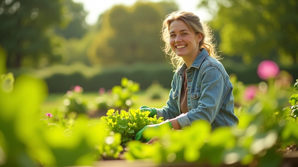 Person gardening in a raised bed with fresh vegetables