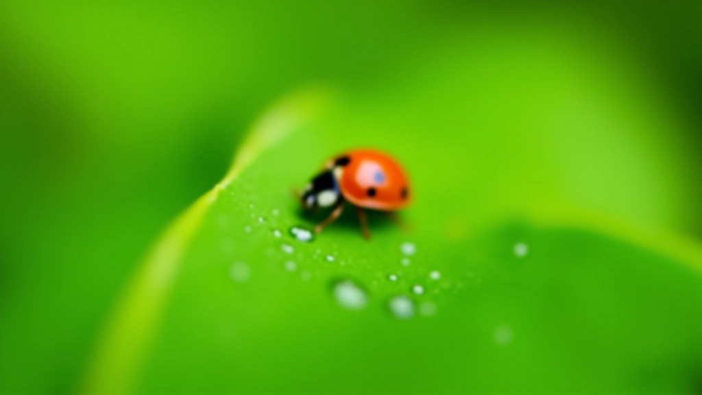 Close-up of ladybug on green leaf eating small aphids in a garden
